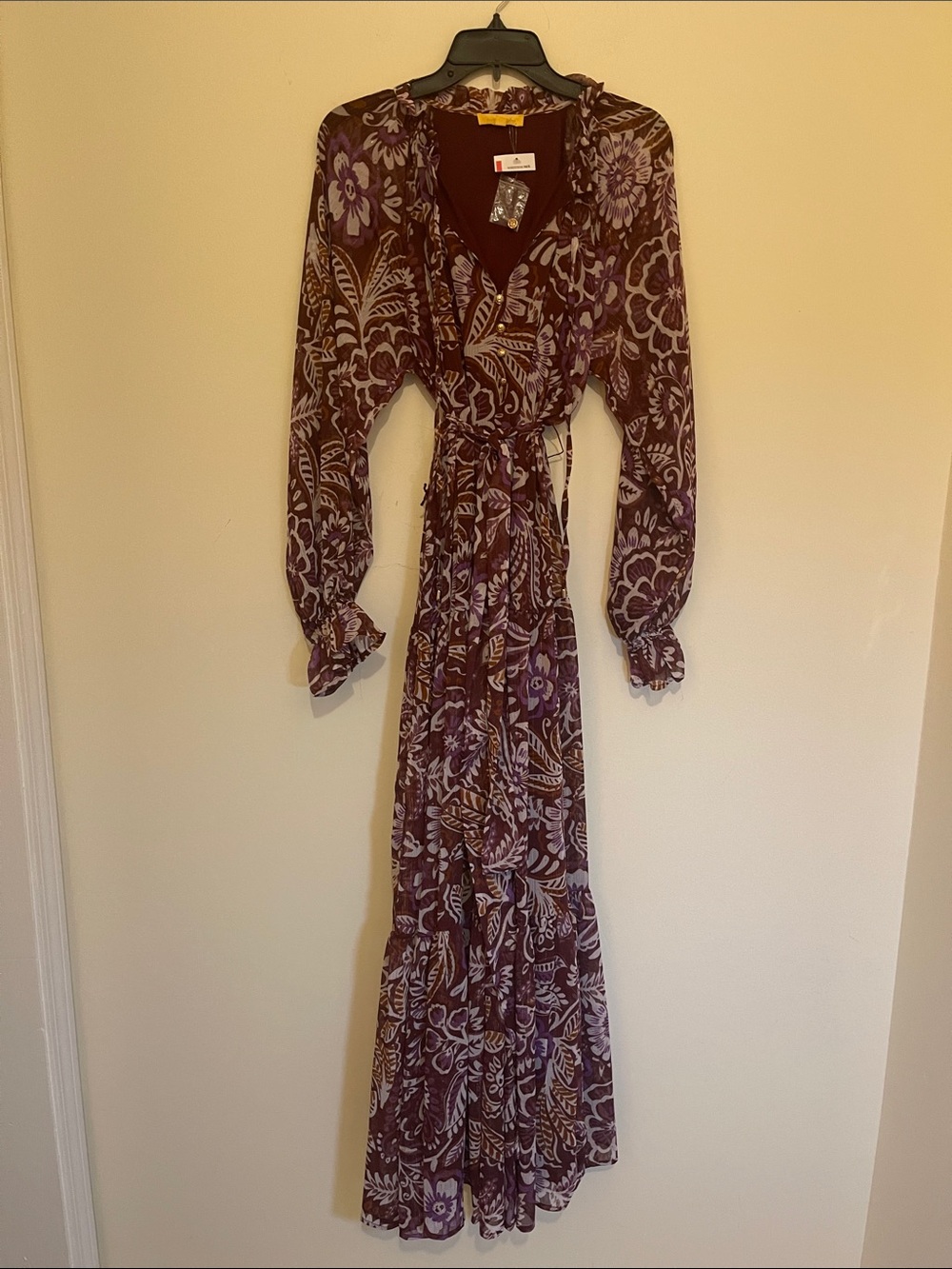 Flying Tomatoes Floral Maxi Dress - Purple w/gold accents Size M